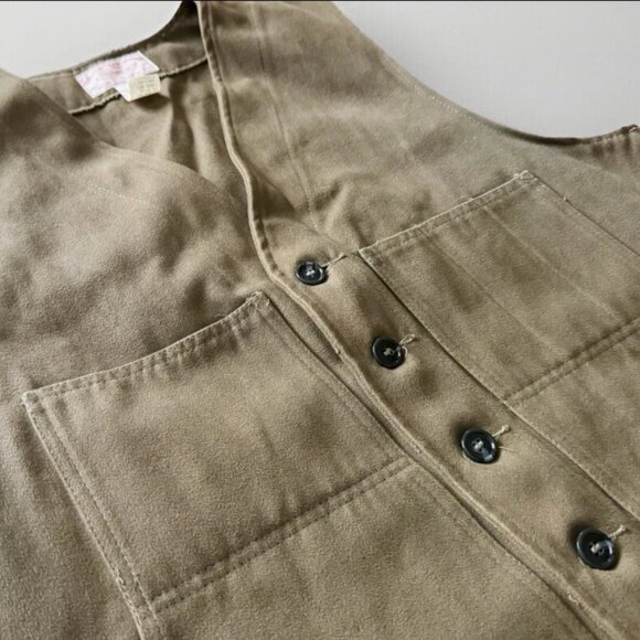 VTG Filson USA Vest Men Size 46 Hunting Button Up Style 820 Tan Cotton Moleskin - Picture 3 of 4
